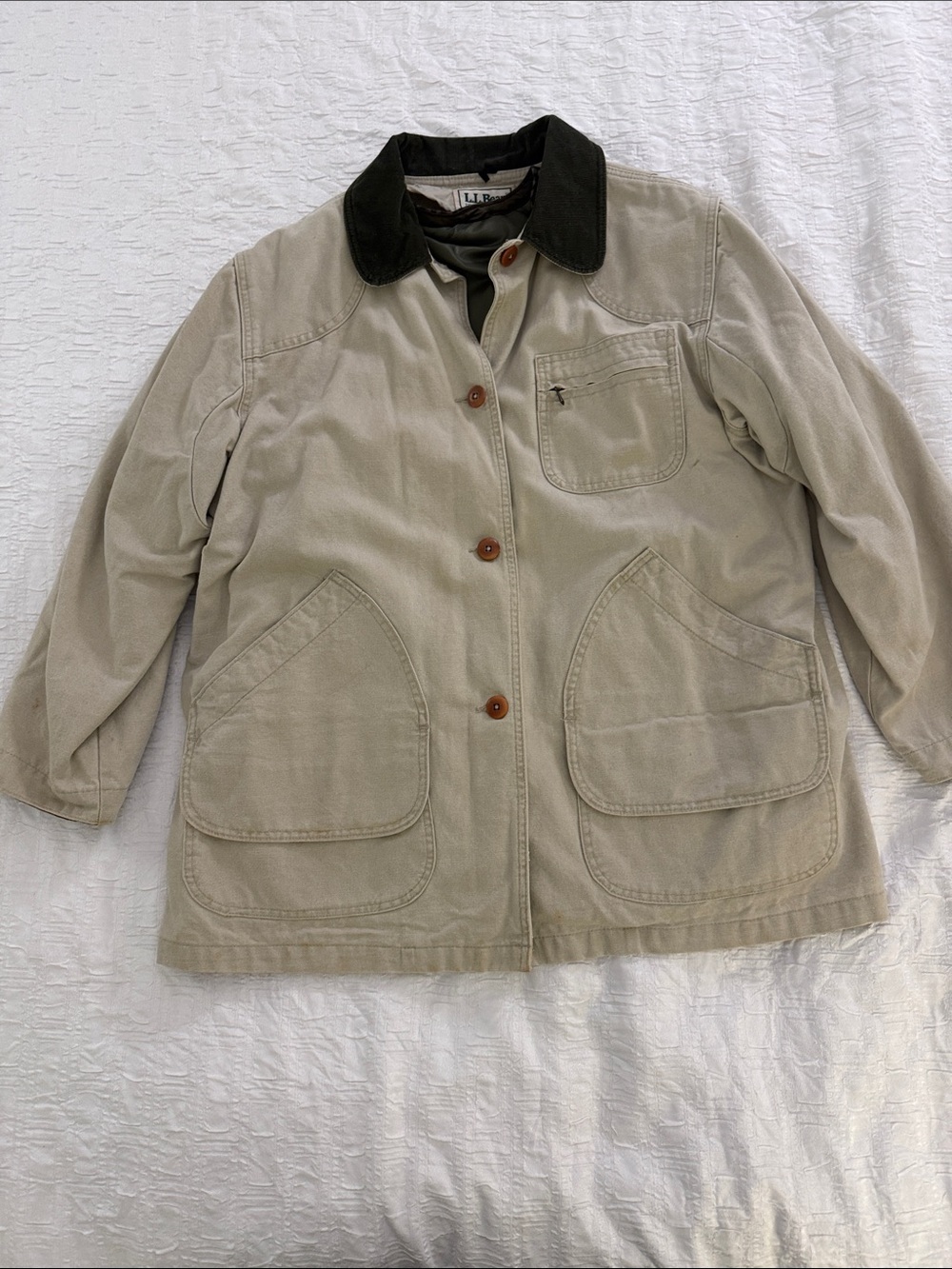 Women’s Vtg 80’s L.L. Bean Beige Canvas Barn Coat Removable Prima-loft Lining XL